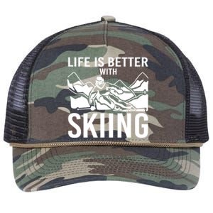 Life Is Better With Skiing Snow Skiers Snow Skiing Gift Retro Rope Trucker Hat Cap