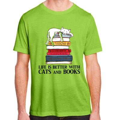 Life Is Better With Cats And Books Cat Book Adult ChromaSoft Performance T-Shirt