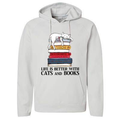 Life Is Better With Cats And Books Cat Book Performance Fleece Hoodie