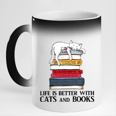 Life Is Better With Cats And Books Cat Book 11oz Black Color Changing Mug