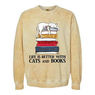 Life Is Better With Cats And Books Cat Book Colorblast Crewneck Sweatshirt