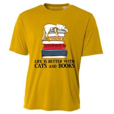 Life Is Better With Cats And Books Cat Book Cooling Performance Crew T-Shirt