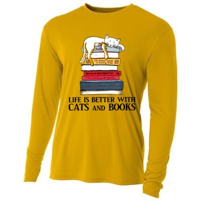 Life Is Better With Cats And Books Cat Book Cooling Performance Long Sleeve Crew