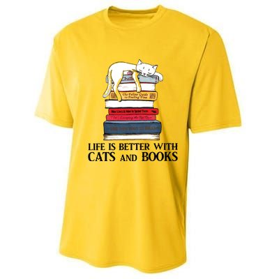 Life Is Better With Cats And Books Cat Book Performance Sprint T-Shirt