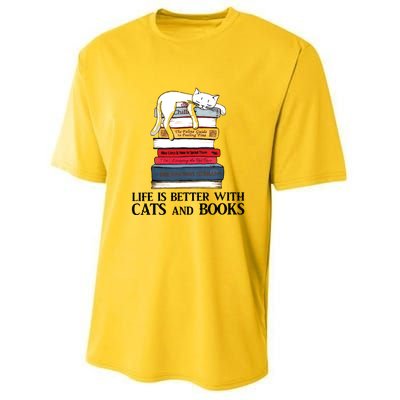 Life Is Better With Cats And Books Cat Book Youth Performance Sprint T-Shirt