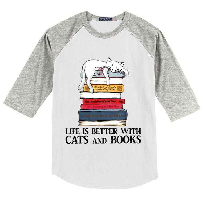 Life Is Better With Cats And Books Cat Book Kids Colorblock Raglan Jersey