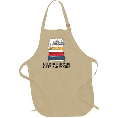 Life Is Better With Cats And Books Cat Book Full-Length Apron With Pockets