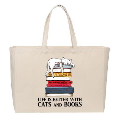 Life Is Better With Cats And Books Cat Book Cotton Canvas Jumbo Tote