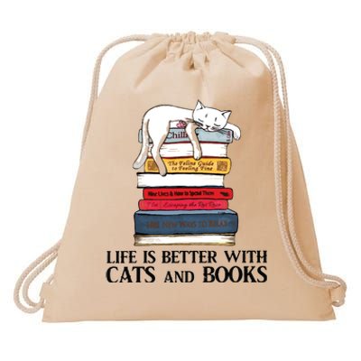 Life Is Better With Cats And Books Cat Book Drawstring Bag