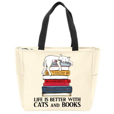 Life Is Better With Cats And Books Cat Book Zip Tote Bag