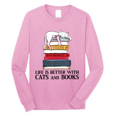 Life Is Better With Cats And Books Cat Book Long Sleeve Shirt