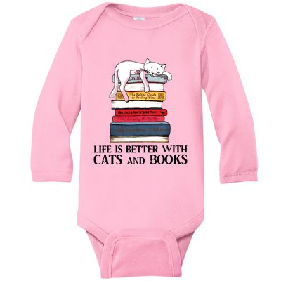 Life Is Better With Cats And Books Cat Book Baby Long Sleeve Bodysuit