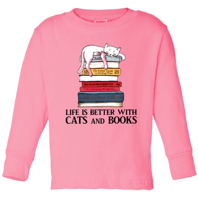 Life Is Better With Cats And Books Cat Book Toddler Long Sleeve Shirt