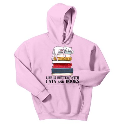 Life Is Better With Cats And Books Cat Book Kids Hoodie