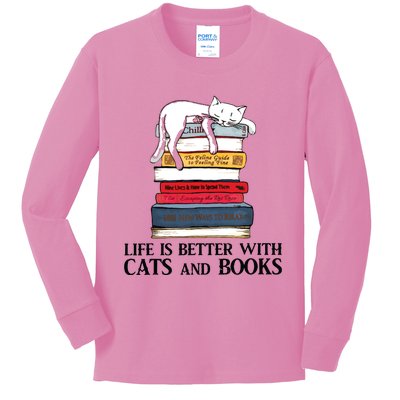 Life Is Better With Cats And Books Cat Book Kids Long Sleeve Shirt