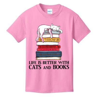 Life Is Better With Cats And Books Cat Book Kids T-Shirt