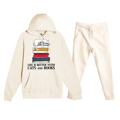 Life Is Better With Cats And Books Cat Book Premium Hooded Sweatsuit Set