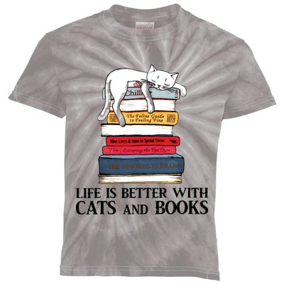 Life Is Better With Cats And Books Cat Book Kids Tie-Dye T-Shirt