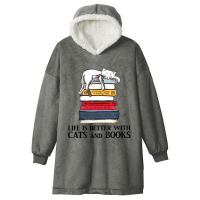 Life Is Better With Cats And Books Cat Book Hooded Wearable Blanket