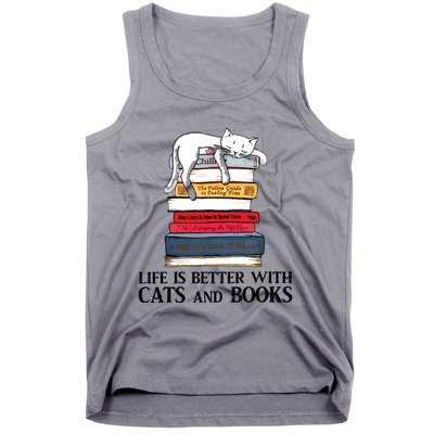 Life Is Better With Cats And Books Cat Book Tank Top