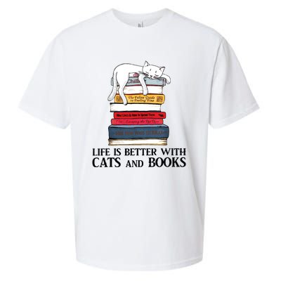 Life Is Better With Cats And Books Cat Book Sueded Cloud Jersey T-Shirt