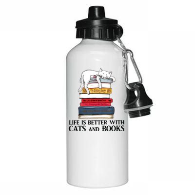 Life Is Better With Cats And Books Cat Book Aluminum Water Bottle