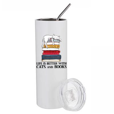 Life Is Better With Cats And Books Cat Book Stainless Steel Tumbler