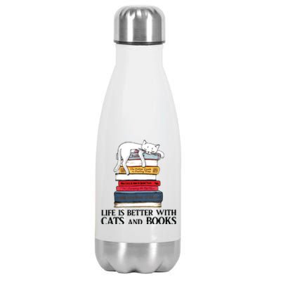 Life Is Better With Cats And Books Cat Book Stainless Steel Insulated Water Bottle