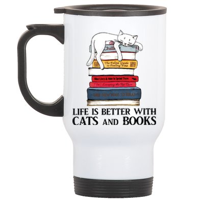 Life Is Better With Cats And Books Cat Book Stainless Steel Travel Mug