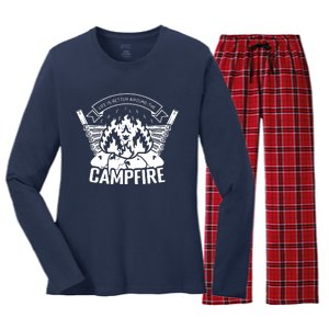 Life Is Better Around The Campfire Camping Lovers Women's Long Sleeve Flannel Pajama Set 