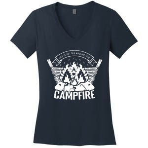 Life Is Better Around The Campfire Camping Lovers Women's V-Neck T-Shirt