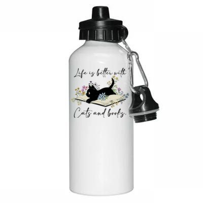 Life Is Better With Cats And Books Aluminum Water Bottle 