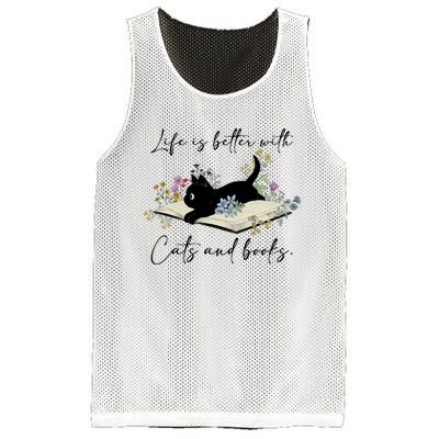 Life Is Better With Cats And Books Mesh Reversible Basketball Jersey Tank