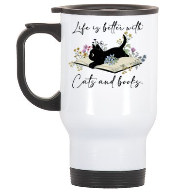 Life Is Better With Cats And Books Stainless Steel Travel Mug