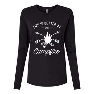 Life Is Better At The Campfire Womens Cotton Relaxed Long Sleeve T-Shirt