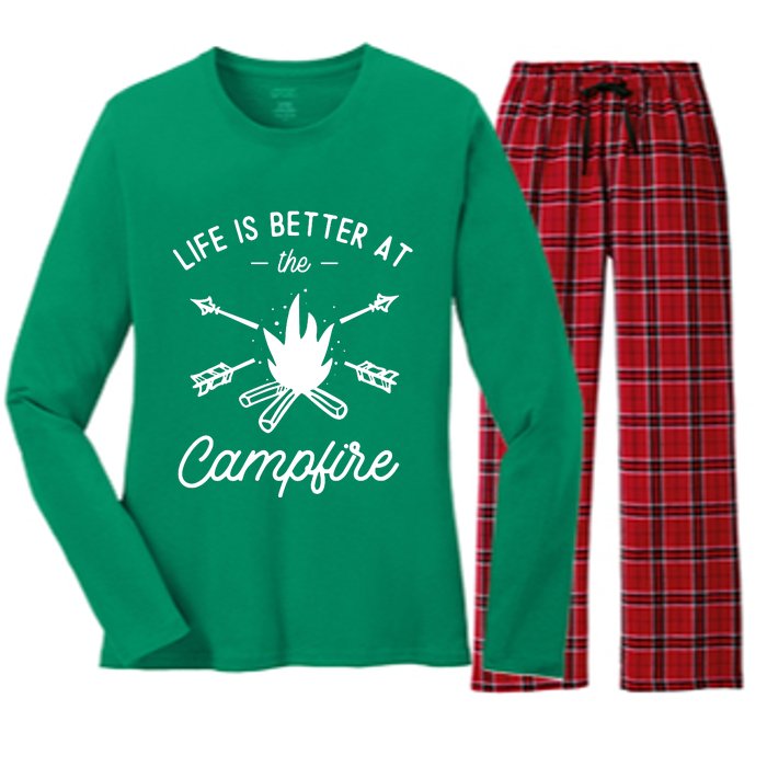 Life Is Better At The Campfire Women's Long Sleeve Flannel Pajama Set 