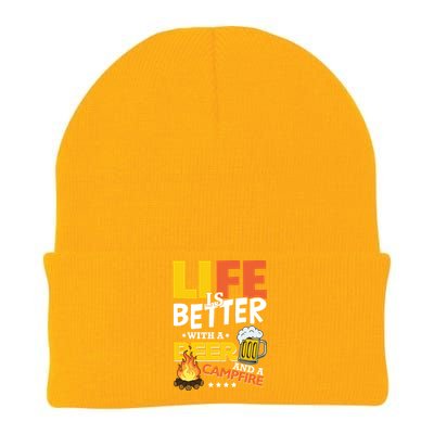 Life Is Better With A Beer And A Campfire Gift For Beer Day Knit Cap Winter Beanie