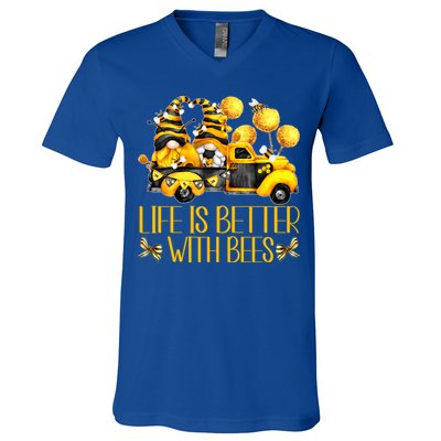 Life Is Better With Bees For Beekeeper Honey Bee Gnome Cute Gift V-Neck T-Shirt