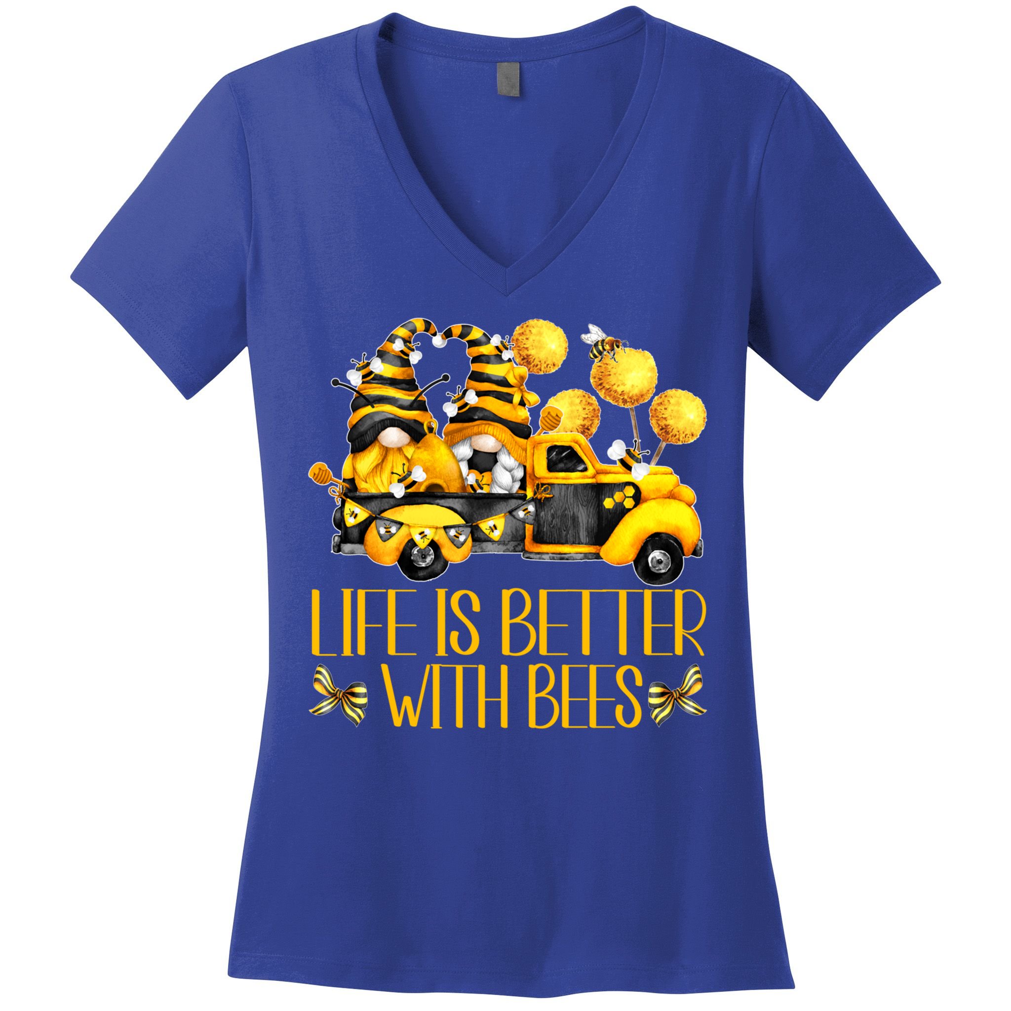 Life Is Better With Bees For Beekeeper Honey Bee Gnome Cute Gift Women's V-Neck T-Shirt