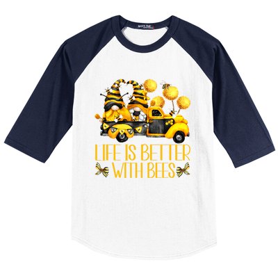 Life Is Better With Bees For Beekeeper Honey Bee Gnome Cute Gift Baseball Sleeve Shirt