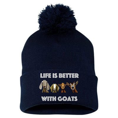 Life Is Better With Goats Goat Lover Pom Pom 12in Knit Beanie