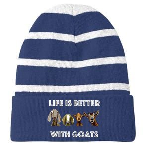 Life Is Better With Goats Goat Lover Striped Beanie with Solid Band