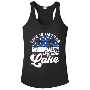 Life Is Better At The Lake 4th of July American Flag Summer Ladies PosiCharge Competitor Racerback Tank