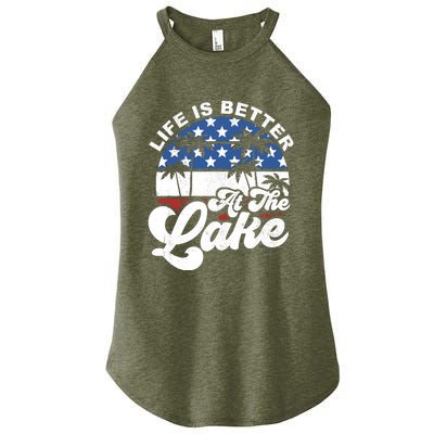 Life Is Better At The Lake 4th of July American Flag Summer Women’s Perfect Tri Rocker Tank