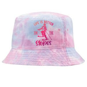 Life Is Better On The Slopes Snow Winter Sport Skier Gift Tie-Dyed Bucket Hat