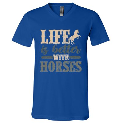 Life Is Better With Horses Cute Horse Lover Horseback Riding Great Gift V-Neck T-Shirt