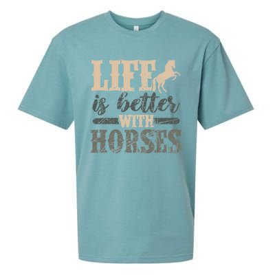 Life Is Better With Horses Cute Horse Lover Horseback Riding Great Gift Sueded Cloud Jersey T-Shirt