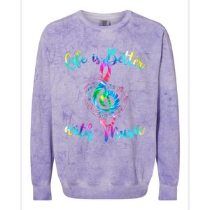 Life Is Better With Music Notes N Girl Women Musician Colorblast Crewneck Sweatshirt