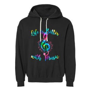 Life Is Better With Music Notes N Girl Women Musician Garment-Dyed Fleece Hoodie