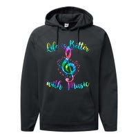 Life Is Better With Music Notes N Girl Women Musician Performance Fleece Hoodie